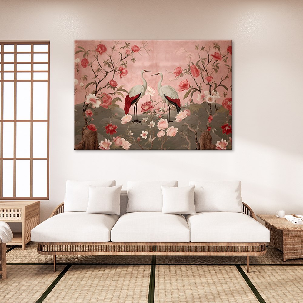 Emaga Obraz na płótnie, Kwiaty i ptaki Chinoiserie - 90x60